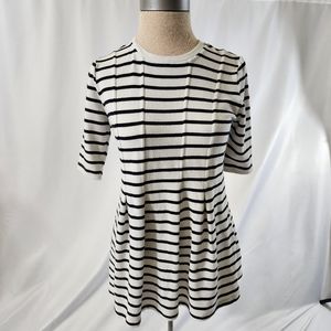 Led striped tunic shirt black and white peplum style small short sleeve